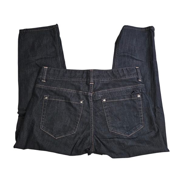 Athleta Dark Wash Stretchy Crop Jeans Extra Back Zip Pocket Size 8 - Picture 2 of 11